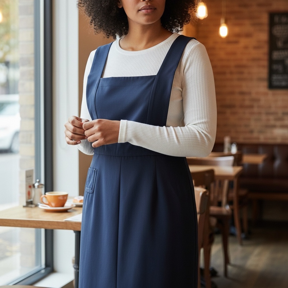 Marc Jacobs Navy Blue Pinafore Dress with White Ribbed Top